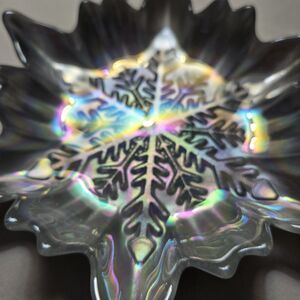 4-Akcam Turkish Glass Winter Dessert Plate Set Snowflake White Pearlescent 6"